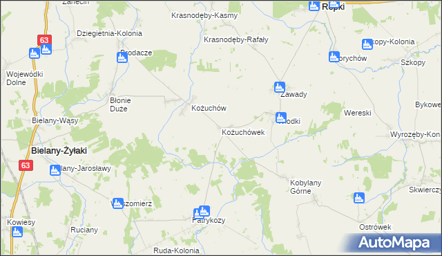 mapa Kożuchówek, Kożuchówek na mapie Targeo