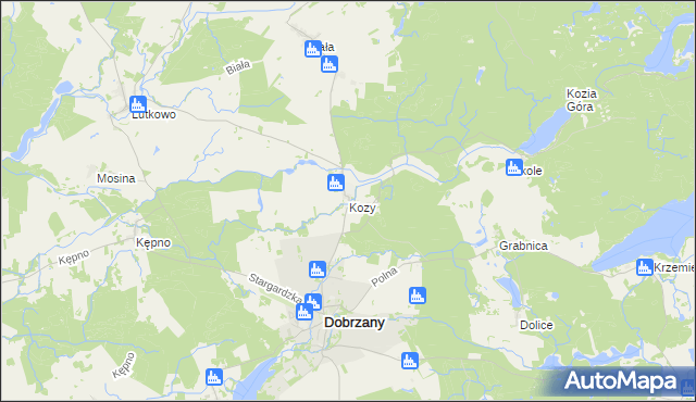 mapa Kozy gmina Dobrzany, Kozy gmina Dobrzany na mapie Targeo