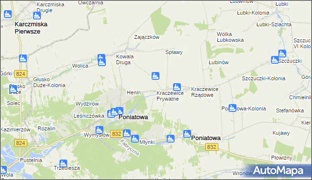 mapa Kraczewice Prywatne, Kraczewice Prywatne na mapie Targeo