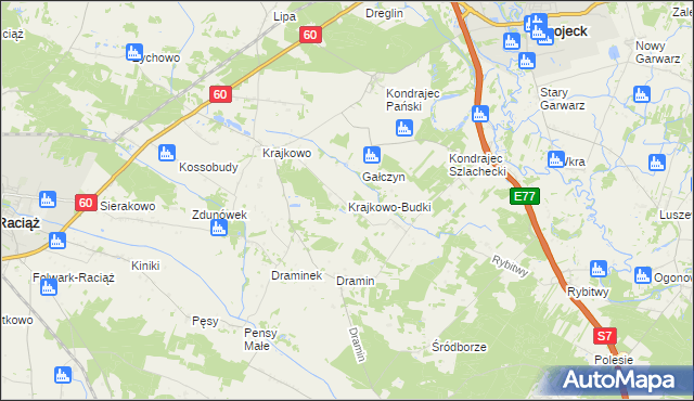 mapa Krajkowo-Budki, Krajkowo-Budki na mapie Targeo