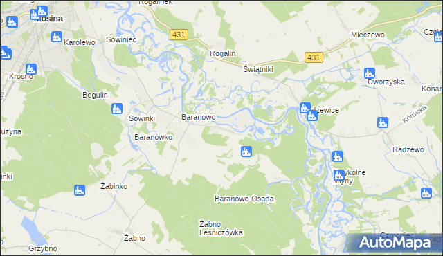 mapa Krajkowo gmina Mosina, Krajkowo gmina Mosina na mapie Targeo