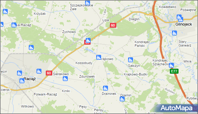 mapa Krajkowo gmina Raciąż, Krajkowo gmina Raciąż na mapie Targeo