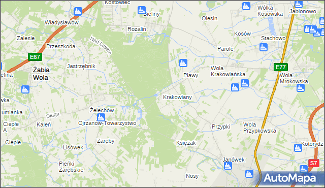 mapa Krakowiany gmina Nadarzyn, Krakowiany gmina Nadarzyn na mapie Targeo