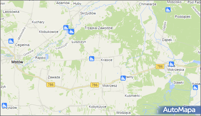 mapa Krasice gmina Mstów, Krasice gmina Mstów na mapie Targeo