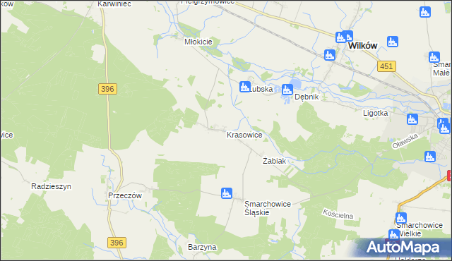 mapa Krasowice, Krasowice na mapie Targeo