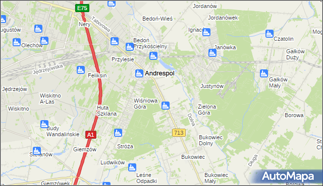 mapa Kraszew gmina Andrespol, Kraszew gmina Andrespol na mapie Targeo