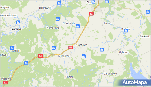 mapa Kraszewo gmina Lidzbark Warmiński, Kraszewo gmina Lidzbark Warmiński na mapie Targeo