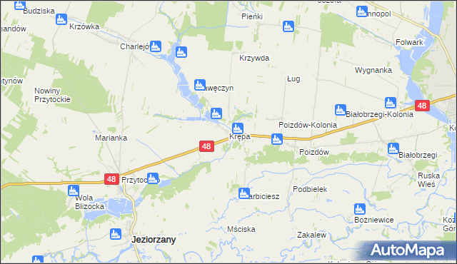 mapa Krępa gmina Jeziorzany, Krępa gmina Jeziorzany na mapie Targeo