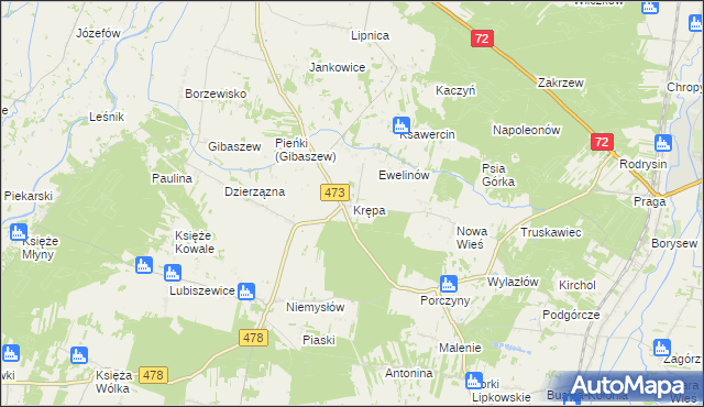 mapa Krępa gmina Poddębice, Krępa gmina Poddębice na mapie Targeo