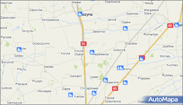 mapa Krężelewice, Krężelewice na mapie Targeo