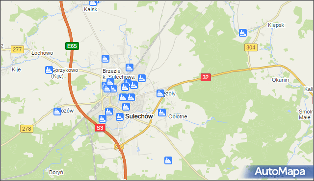 mapa Krężoły gmina Sulechów, Krężoły gmina Sulechów na mapie Targeo