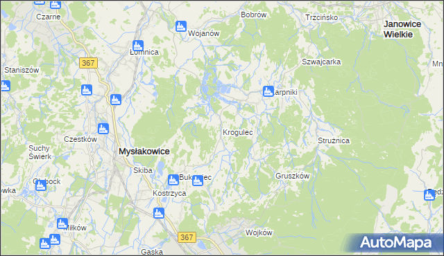 mapa Krogulec gmina Mysłakowice, Krogulec gmina Mysłakowice na mapie Targeo