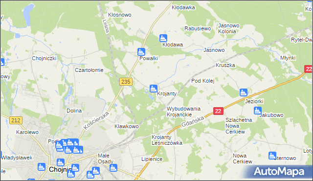 mapa Krojanty, Krojanty na mapie Targeo