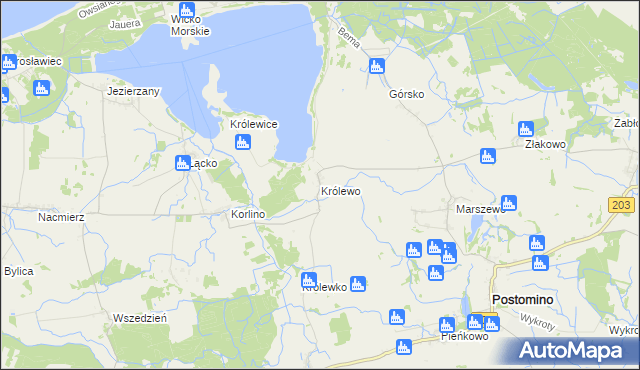 mapa Królewo gmina Postomino, Królewo gmina Postomino na mapie Targeo