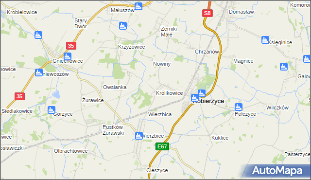 mapa Królikowice gmina Kobierzyce, Królikowice gmina Kobierzyce na mapie Targeo