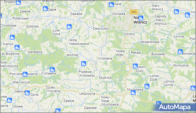 mapa Królówka gmina Nowy Wiśnicz, Królówka gmina Nowy Wiśnicz na mapie Targeo