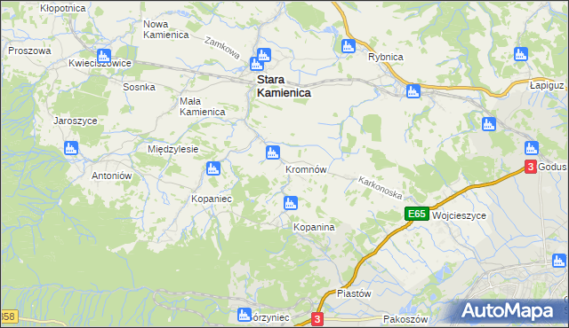 mapa Kromnów gmina Stara Kamienica, Kromnów gmina Stara Kamienica na mapie Targeo