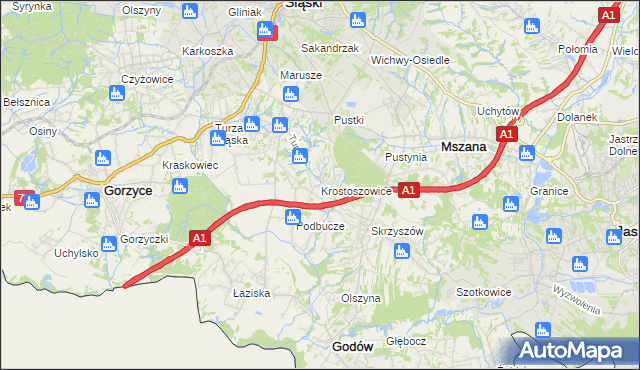 mapa Krostoszowice, Krostoszowice na mapie Targeo