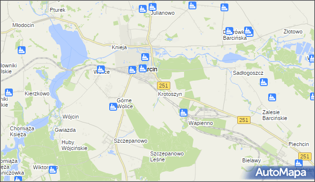 mapa Krotoszyn gmina Barcin, Krotoszyn gmina Barcin na mapie Targeo