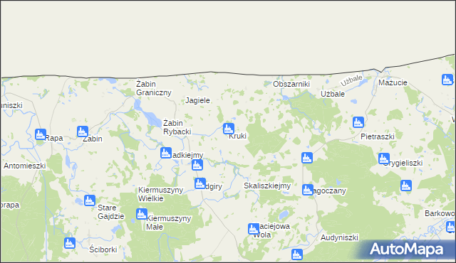mapa Kruki gmina Banie Mazurskie, Kruki gmina Banie Mazurskie na mapie Targeo