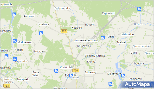 mapa Kruszewiec gmina Opoczno, Kruszewiec gmina Opoczno na mapie Targeo