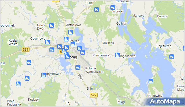 mapa Kruszewnia gmina Morąg, Kruszewnia gmina Morąg na mapie Targeo