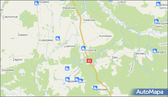 mapa Kruszyna gmina Kobylnica, Kruszyna gmina Kobylnica na mapie Targeo