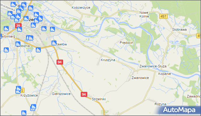 mapa Kruszyna gmina Skarbimierz, Kruszyna gmina Skarbimierz na mapie Targeo