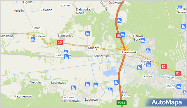 mapa Kruszyniec gmina Sicienko, Kruszyniec gmina Sicienko na mapie Targeo