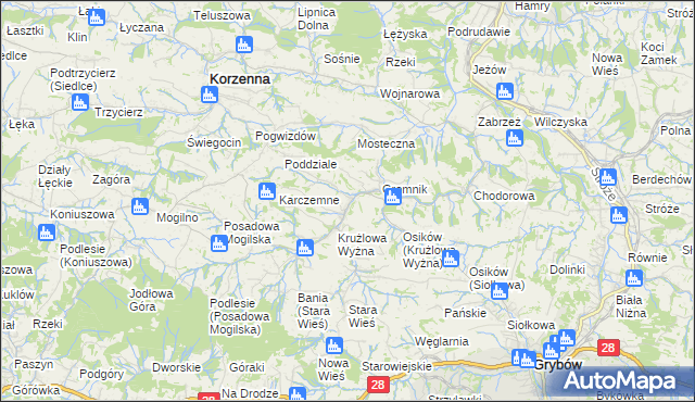 mapa Krużlowa Niżna, Krużlowa Niżna na mapie Targeo