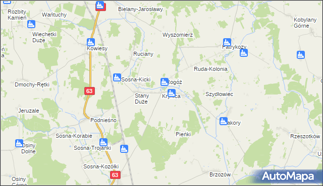 mapa Krynica gmina Suchożebry, Krynica gmina Suchożebry na mapie Targeo