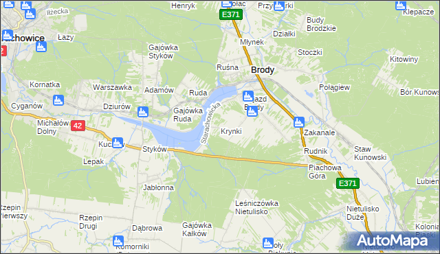 mapa Krynki gmina Brody, Krynki gmina Brody na mapie Targeo
