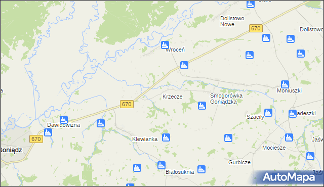 mapa Krzecze, Krzecze na mapie Targeo