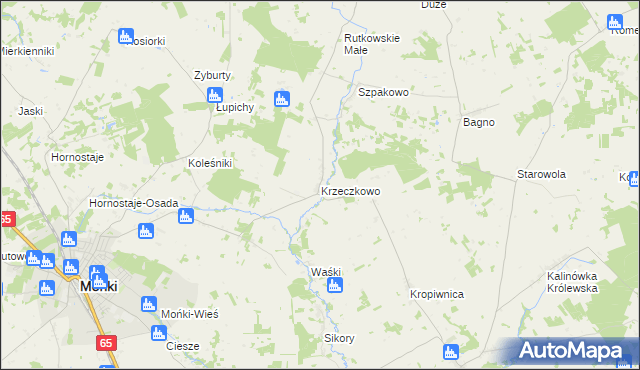mapa Krzeczkowo gmina Mońki, Krzeczkowo gmina Mońki na mapie Targeo
