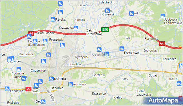 mapa Krzeczów gmina Rzezawa, Krzeczów gmina Rzezawa na mapie Targeo