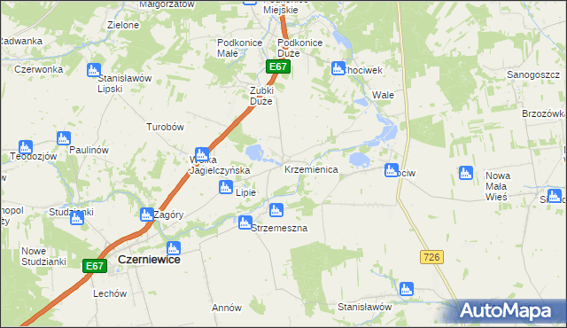 mapa Krzemienica gmina Czerniewice, Krzemienica gmina Czerniewice na mapie Targeo