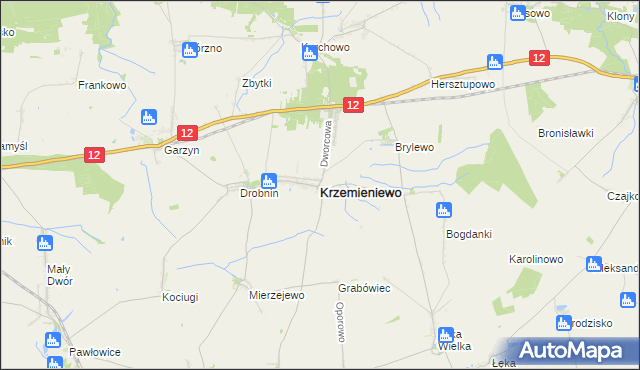 mapa Krzemieniewo powiat leszczyński, Krzemieniewo powiat leszczyński na mapie Targeo