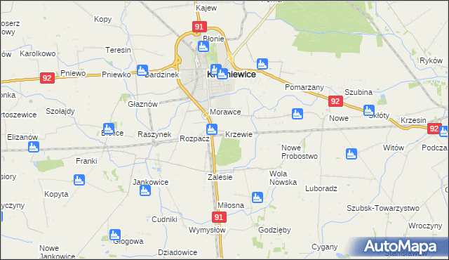 mapa Krzewie gmina Krośniewice, Krzewie gmina Krośniewice na mapie Targeo