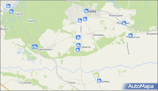 mapa Krzewina gmina Kaczory, Krzewina gmina Kaczory na mapie Targeo