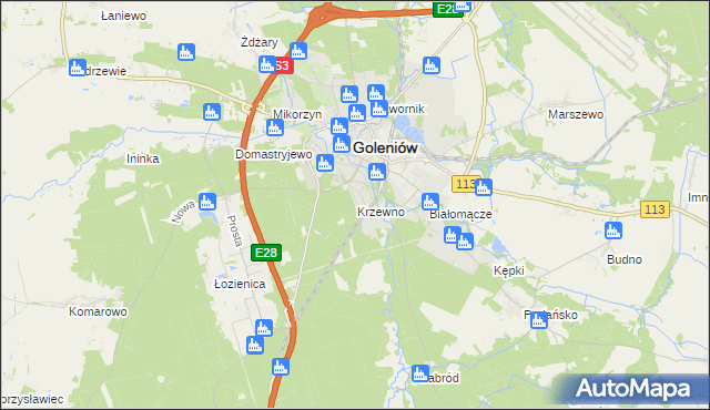 mapa Krzewno gmina Goleniów, Krzewno gmina Goleniów na mapie Targeo