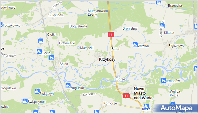 mapa Krzykosy powiat średzki, Krzykosy powiat średzki na mapie Targeo