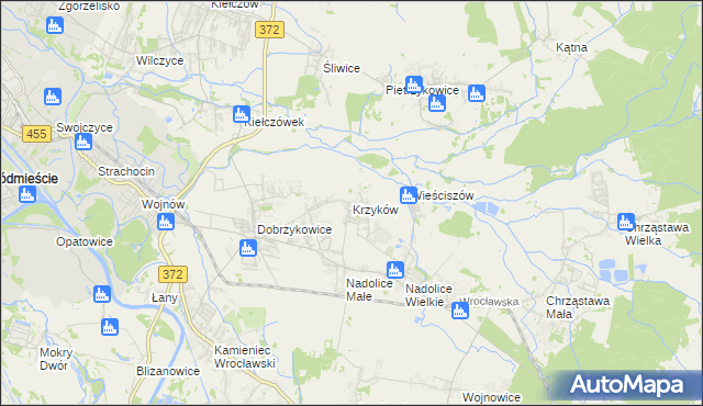 mapa Krzyków gmina Czernica, Krzyków gmina Czernica na mapie Targeo