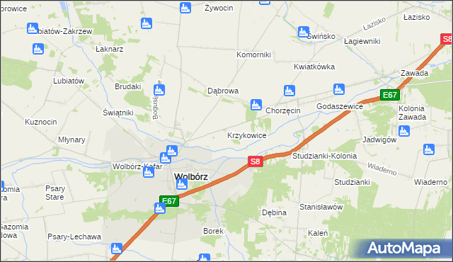 mapa Krzykowice gmina Wolbórz, Krzykowice gmina Wolbórz na mapie Targeo