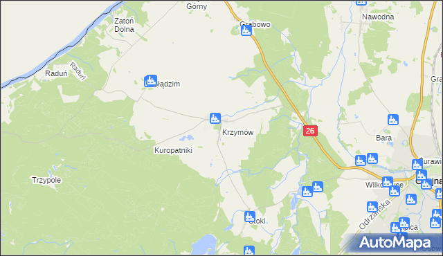 mapa Krzymów gmina Chojna, Krzymów gmina Chojna na mapie Targeo