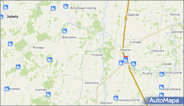 mapa Krzywa gmina Jasionówka, Krzywa gmina Jasionówka na mapie Targeo
