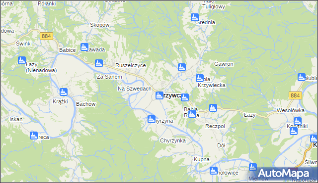 mapa Krzywcza, Krzywcza na mapie Targeo