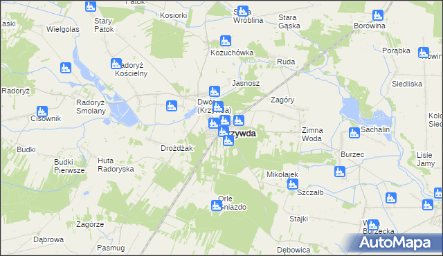 mapa Krzywda powiat łukowski, Krzywda powiat łukowski na mapie Targeo