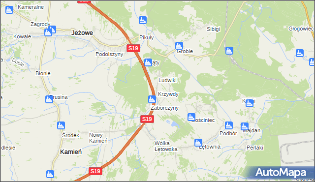 mapa Krzywdy gmina Jeżowe, Krzywdy gmina Jeżowe na mapie Targeo