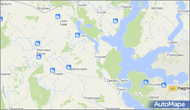 mapa Krzywe gmina Prostki, Krzywe gmina Prostki na mapie Targeo