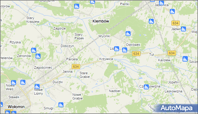 mapa Krzywica gmina Klembów, Krzywica gmina Klembów na mapie Targeo